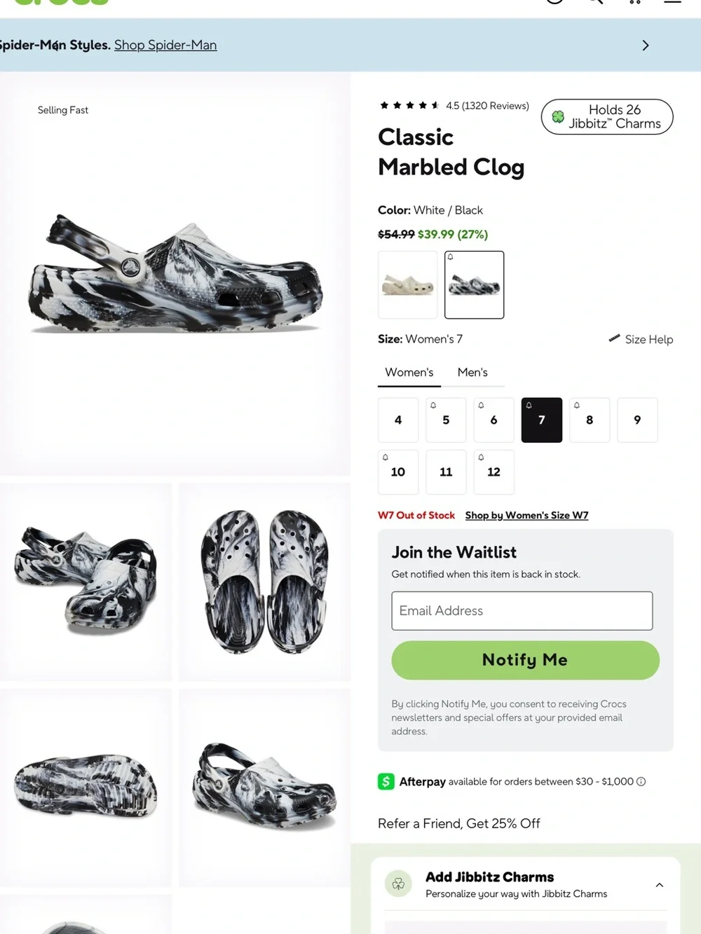 CROCS Men’s Marble Black & White Classic Clog Sandals